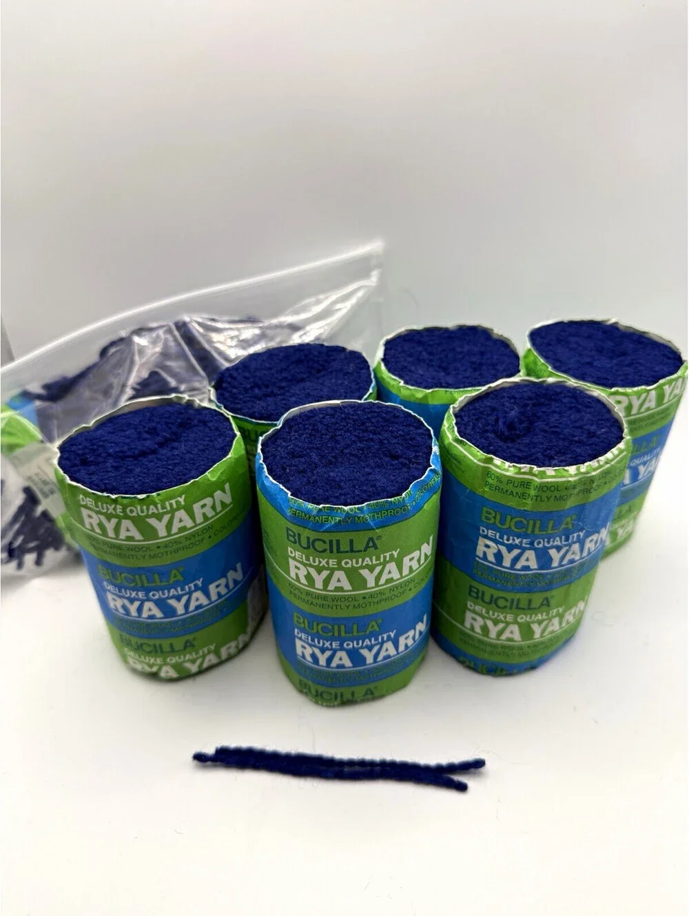 Bucilla Deluxe Quality Latch Hook Rya Yarn Blue Lot of 12 plus 60% Wool 40% Nylo